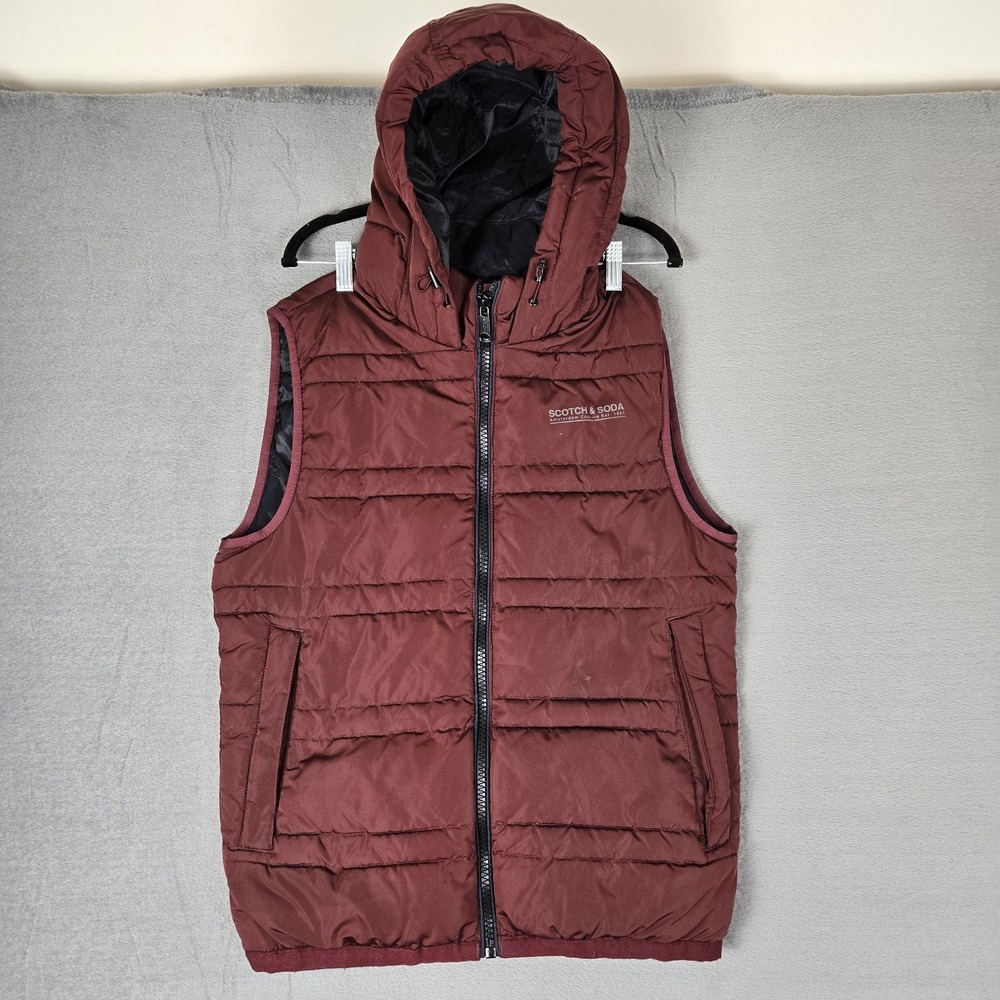 SCOTCH & SODA Puffer Vest Mens Medium Red Hooded K-22 Full Zip *READ